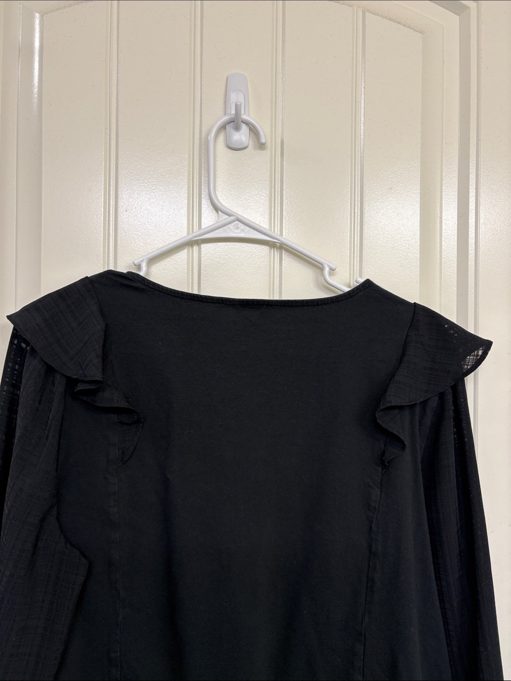 J. Crew Black Ruffle-Trim Long Sleeve Top mixed media - Picture 8 of 8